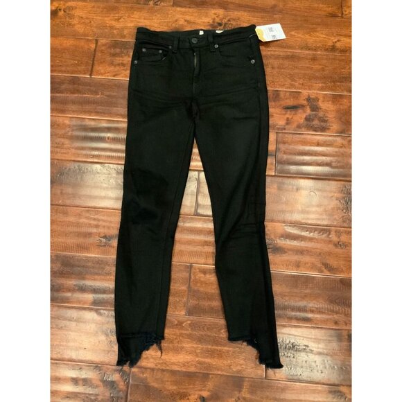 Rag & Bone "10 Inch Capri" Black Denim Skinny Jeans w/ Raw Cuffs, Size 25 - Picture 1 of 5